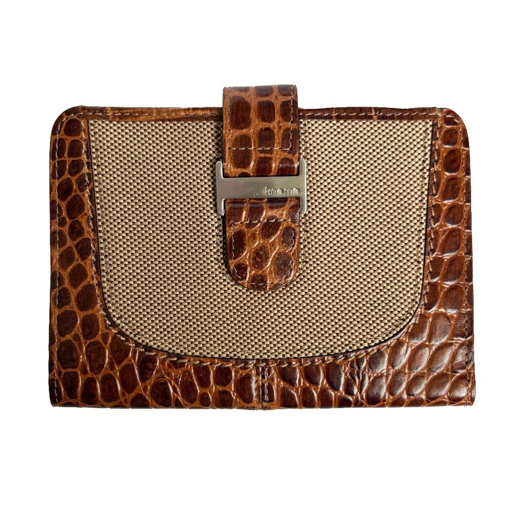 Knomo London Passport Cover Holder Cognac Croco Mix Leather NWT/NOS
